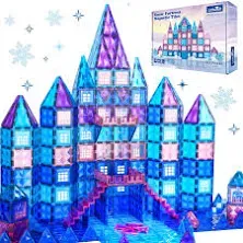 FunMagic 102pcs Frozen Castle Magnetic Tiles - 3D Diamond Building Blocks for Pretend Play, Birthday Gifts for Your Princess and Prince