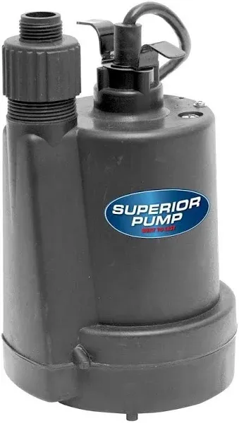 Superior Pump 1800GPH Thermoplastic Submersible Utility Pump,10-Foot Cord,1/4 HP