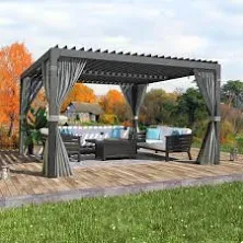 Erommy 12' x 20' Outdoor Louvered Pergola with Adjustable Aluminum Frame Rainproof Roof