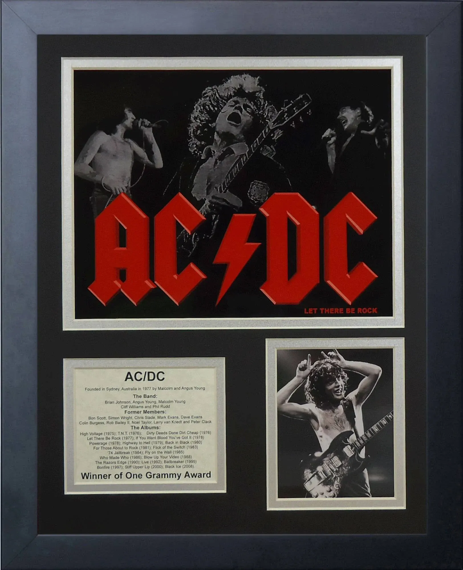 11x14 FRAMED AC/DC ALBUM LIST BON SCOTT BRIAN JOHNSON PHIL RUDD 8X10 PHOTO 1973