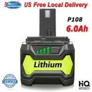 6.0AH 18V Battery For Ryobi P108 One Plus Lithium RB18L50 RB18L40 P102 18 Volt