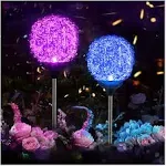 Solar Garden Lights Outdoor, Upgraded Magic Globe Powered Garden Light, Multi-Color Changing LED Solar Stake Lights for Patio Backyard Pathway Party Decoration (2 PCS)