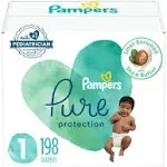 Pampers Pure Protection Diapers - Size 1, One Month Supply (198 Count), Hypoallergenic Premium Disposable Baby Diapers