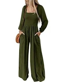 Dokotoo Women's Casual Loose Overalls Jumpsuits One Piece Long Sleeve Wide Leg Long Pant Rompers With Pockets