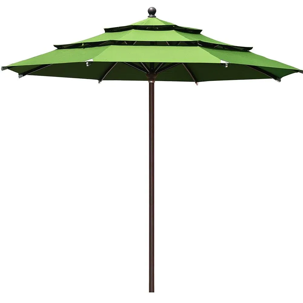 EliteShade USA 10-Year-Non-Fading 11Ft 3 Tiers Market Umbrella Patio Outdoor Cylinder Auto Push-up Table Umbrella with Ventilation, Macaw Green