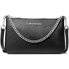 Michael Kors Cora Medium Pebbled Leather Shoulder Bag Black/Silver $398 Nwt