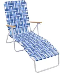 4-Position Folding Web Lawn Chair Beach Lounger, Blue/White