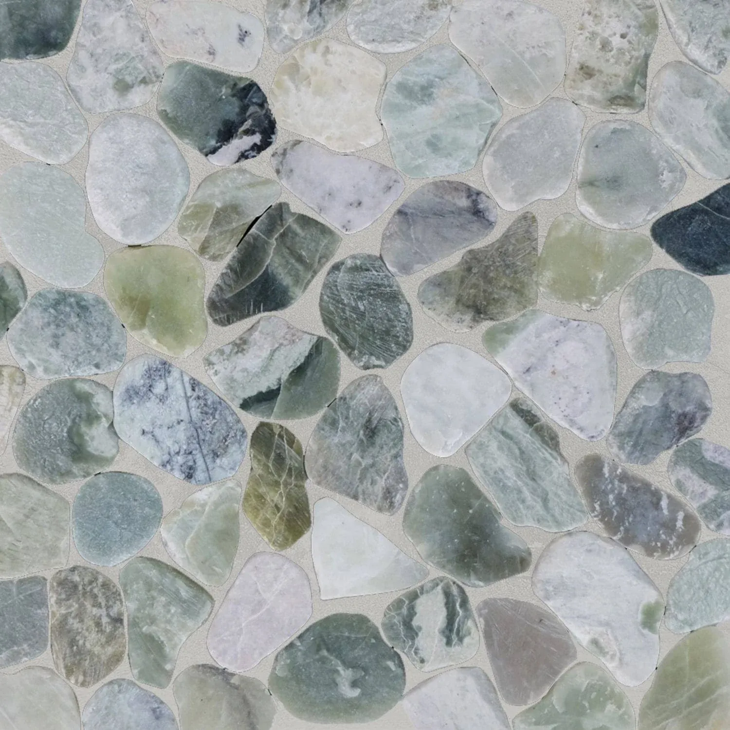 Ocean Green Slice Pebble Mosaic, Backsplash Tiles for Kitchen, Shower, and Bathroom Walls and floors  (12" X 12") 5 tiles per case