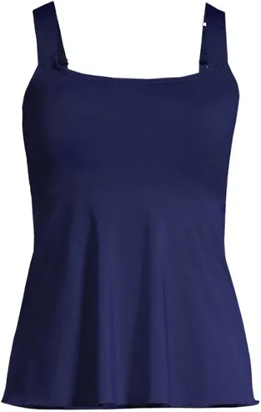 Lands' End Women's Flutter Scoop Neck Tankini Top Comfort Adjustable Straps - Deep Sea Navy Adorn Floral