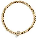 Gold-tone Beaded Pavé Initial Stretch Bracelet - K