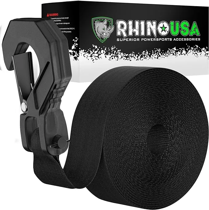 Rhino USA Boat Winch Strap with Hook (2" x 20') - 10,000lb Break Strength - Ultimate Replacement Boat Trailer Winch Straps with Safety Hook - Compatible with Pontoon, Jet Ski, Fishing Boat & More!