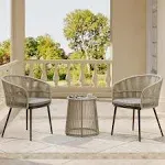 East Oak 3-Piece Patio Bistro Set, Patio Conversation Bistro Set with 2 Wide Ergonomic Chairs, Cushions & Glass Top Side Table, Outdoor All-Weather