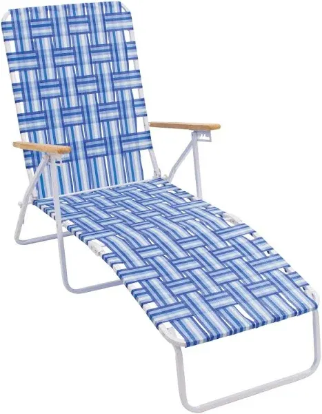 4-Position Folding Web Lawn Chair Beach Lounger, Blue/White