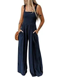 Dokotoo Women's Casual Loose Overalls Jumpsuits One Piece Long Sleeve Wide Leg Long Pant Rompers With Pockets