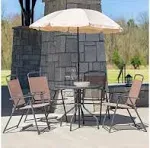 Flash Furniture Nantucket 6-Piece Patio Garden Table Set with Umbrella and 4 Folding Chairs