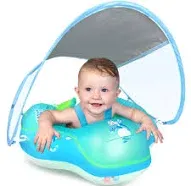 Laycol Baby Swimming Float Inflatable Baby Pool Float Ring Newest with Sun Protection Canopy,add Tail no flip Over for Age of 3-36 Months Blue Small