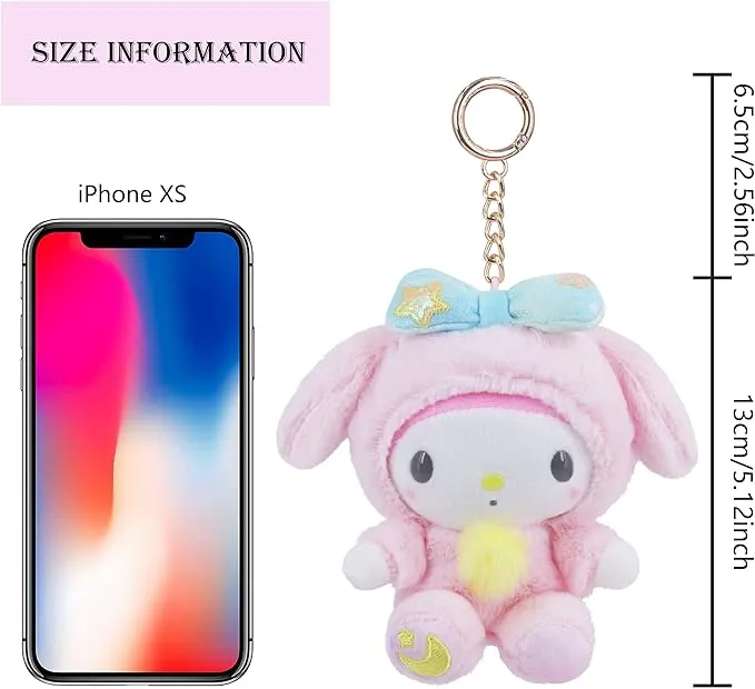 Roffatide Anime My Melody Keychain Plush Stuffed Keychain Kawaii Cartoon Key ring Bag Pendant for Boys and Girls 5.11 inches