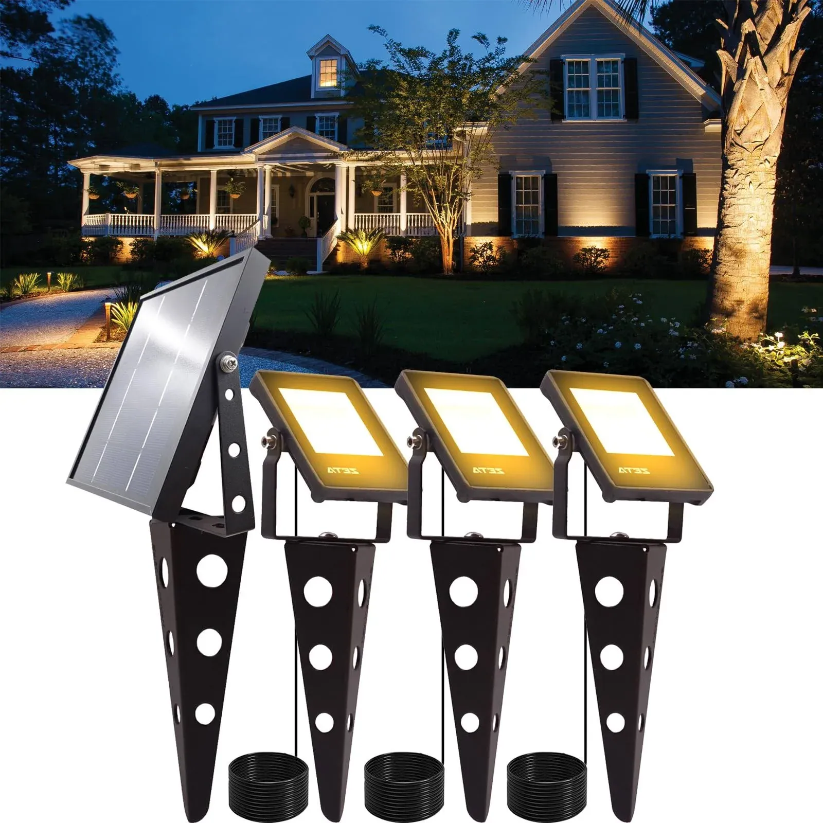 Solar Spotlights Outdoor Waterproof Warm White Auto On/Off Dusk to Dawn Landscap