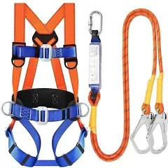 TT TRSMIMA Safety Harness Fall Protection Kit: Full Body Roofing Harnesses with Shock Absorbing Lanyard - Updated Comfortable Waist Pad