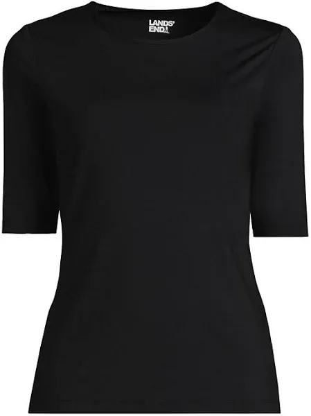 Lands' End Women's Plus Size Crew Neck Elbow Sleeve Rash Guard