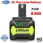 Ryobi New 18V 6.0Ah Battery for Ryobi P108 Lithium-Ion One+ Plus High Capacity P104