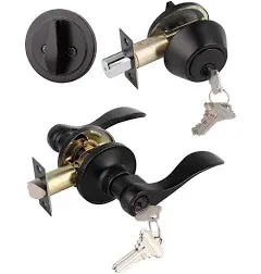 Gobrico Exterior Door Lever Lockset with Single Cylinder Deadbolt Black Door Handle with Deadbolt Lock Set Keyed Alike