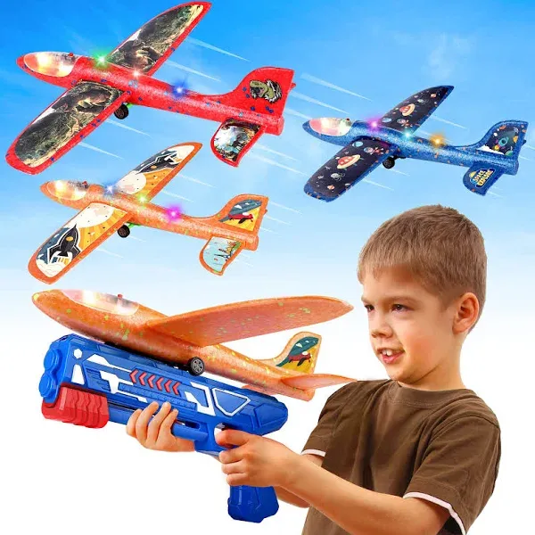 Aiencsai 3 Pack Airplane Launcher Toy 12.6" Foam Glider Led Plane 2 Flight Mode Catapult Plane for Kids Outdoor Sport Flying Toys Gifts for 4 5 6 7