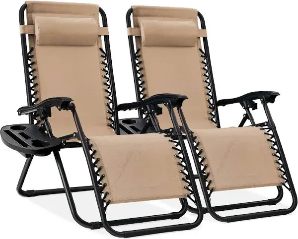 Set of 2 Adjustable Steel Mesh Zero Gravity Lounge Chair Recliners W/Pillows and