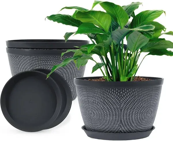 10 Inch Flower Pots Planters for Outdoor Indoor, 3 Pack Plastic Plant Pots 