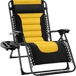 Best Choice Products Oversized Padded Zero Gravity Chair, Folding Outdoor Patio Recliner w/ Side Tray - Black/Yellow