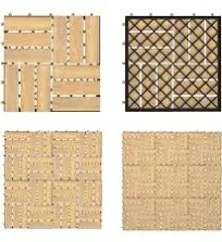 Gymax 10pcs Acacia Wood Deck 12'' x 12'' Tiles Interlocking Patio Pavers Check Pattern