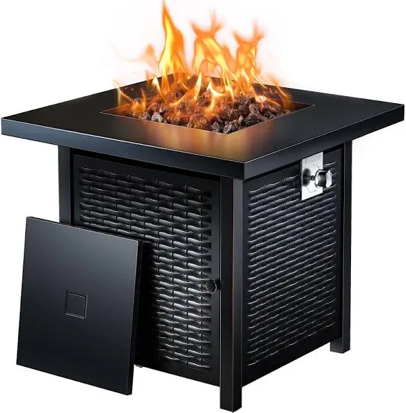 Ciays Propane Fire Pits 28 Inch Outdoor Gas Fire Pit, 50,000 BTU Steel Fire Table with Lid and Lava Rock