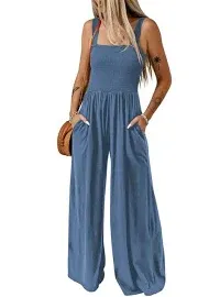 Dokotoo Women's Casual Loose Overalls Jumpsuits Adjustable Straps Wide Leg Long Pant Rompers With Pockets