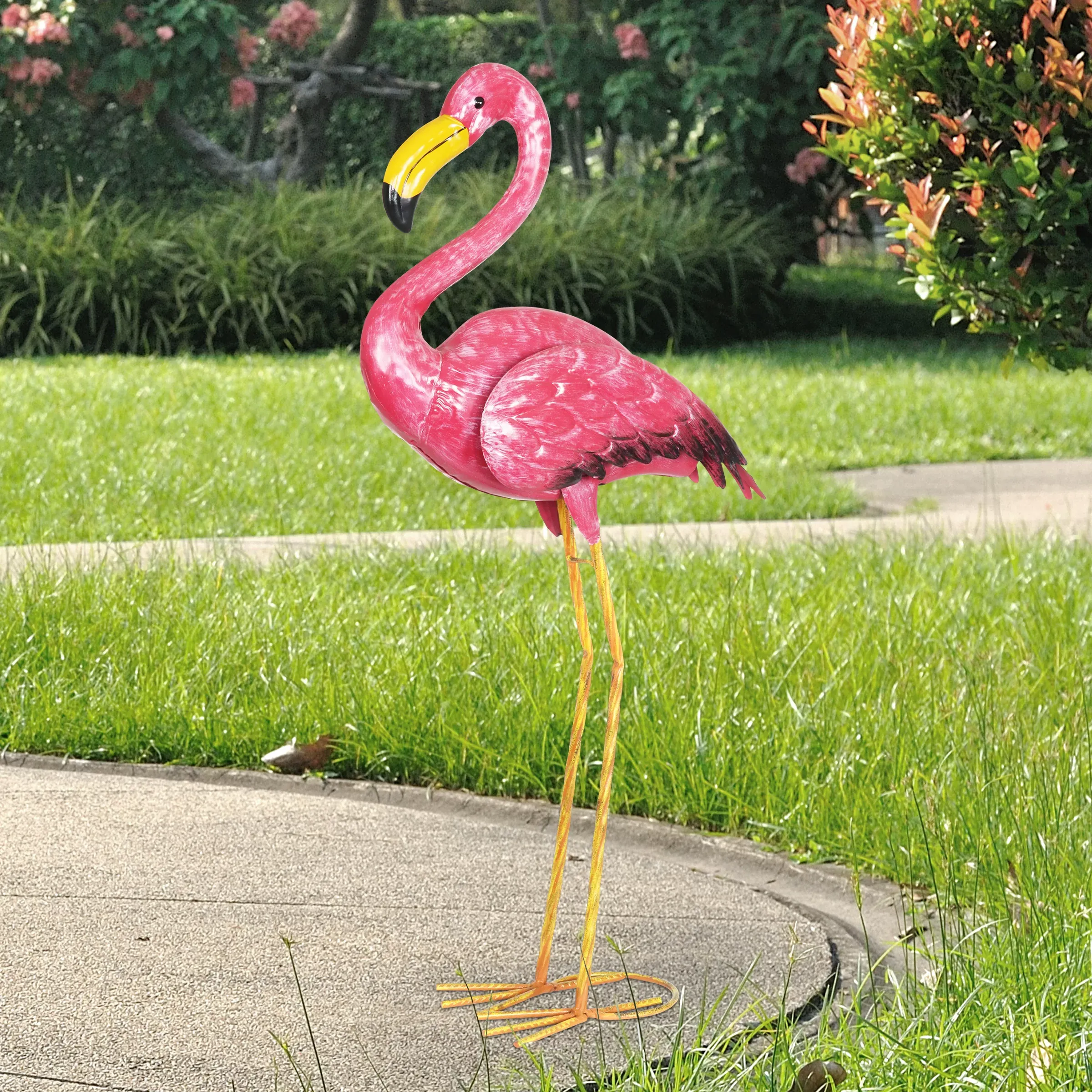 Exhart Pink Metal Flamingo Statue