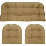 Rsh Decor Indoor Outdoor 3 Piece Tufted Wicker Settee Cushions 1 Loveseat & 2 U-Shape Weather Resistant - Choose Color (Khaki TA