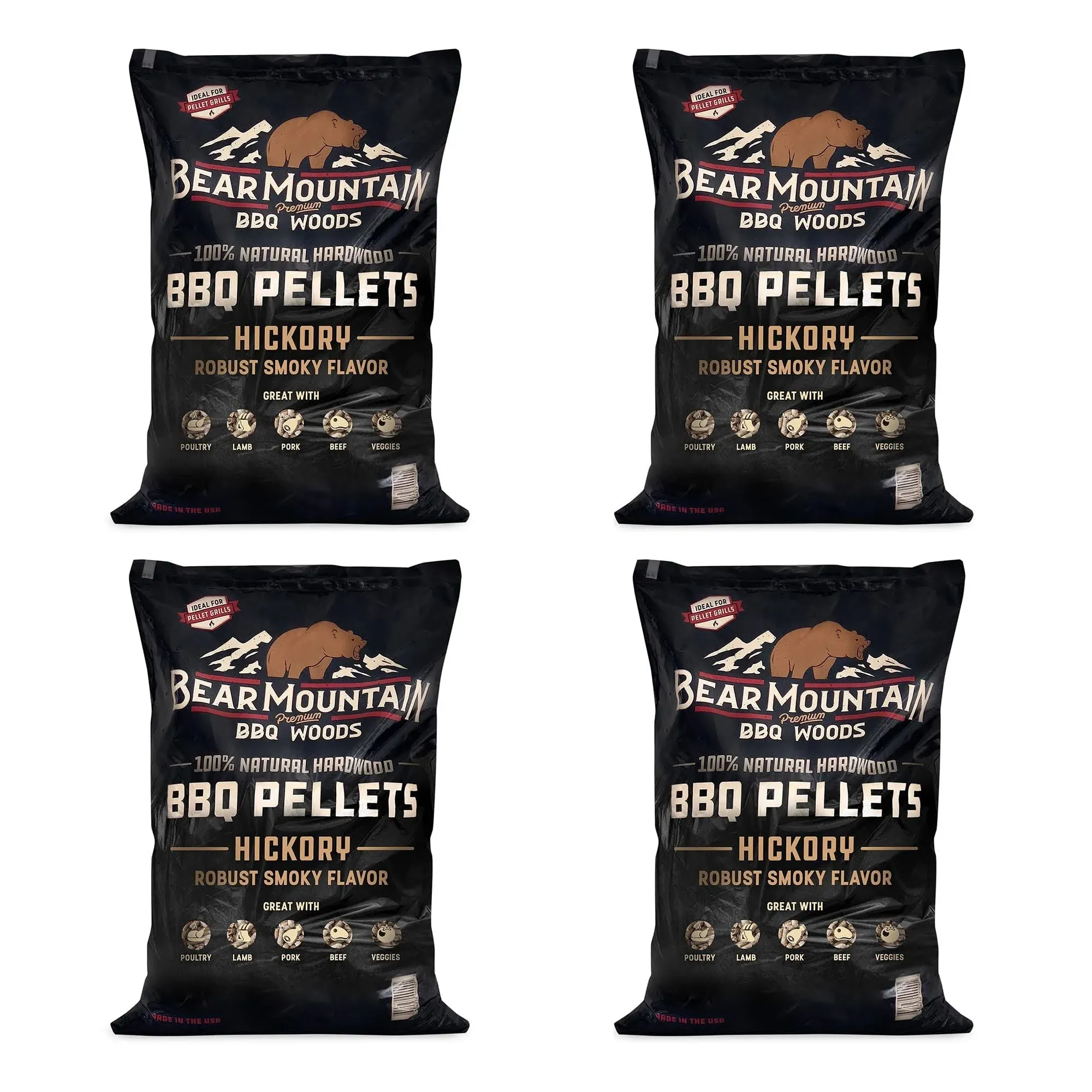 Bear Mountain BBQ All-Natural Hardwood Hickory Smoker Pellets, 20 lb (4 Pack)