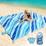 Everlasting Comfort Beach Blanket Waterproof Sandproof - Large Oversized Beach Mat for 10 People w/Stakes, Storage Bag - Beach Accessories for Family, Picnic, Concert, Travel