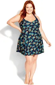 Evans Women's Plus Size Halter Back Print Swim Dress