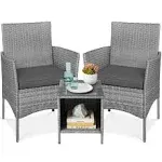 Best Choice Products 3-Piece Outdoor Wicker Conversation Patio Bistro Set, w/ 2 Chairs, Table - Gray/Gray