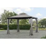 Sunjoy 10 x 10 ft. Soft Top Gazebo, Outdoor Patio Backyard Modern Grey 2-Tier Steel Frame Gazebo with Mesh Netting