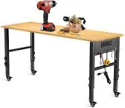 Work Bench with Pegboard and Storage Drawer, Hook，500 LBS Load Capacity Solid Wood Top Workstation with 2 AC Outlets & 2 USB Ports, Heavy Duty Metal Frame Workbench for Workshop Garage