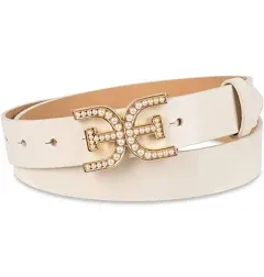 Sam Edelman Women's Imitation Pearl Logo Plaque Belt