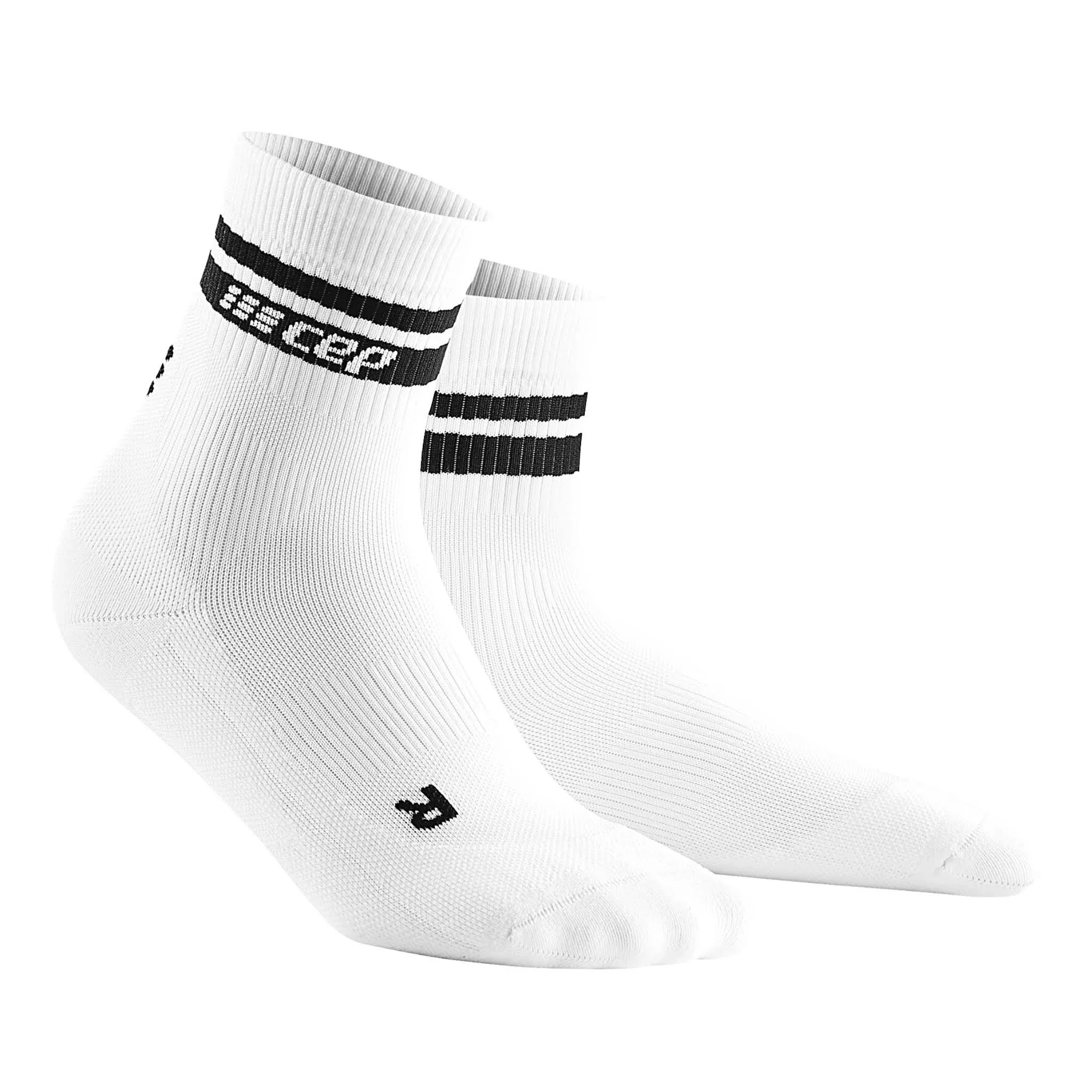 CEP 80's Mid Cut Compression Socks, Men, LG / White/Black Stripe