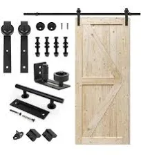 S&Z TOPHAND 84 in. Unfinished British Brace Knotty Barn Door Sliding Door Hardware Kit/Solid Wood/Sliding Door/Double Surfaces