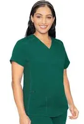 "Med Couture Touch Women's 3-Pocket STRETCH Rib-Knit Side Panels Shirttail V- Neck Scrub Top"