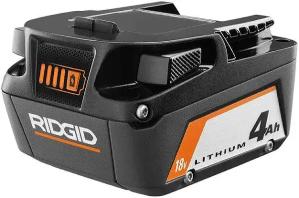 RIDGID Power Tool Batteries 3&#034;x4&#034; 18V Lithium-Ion 4.0 Ah-Batt Fuel Gauge Black