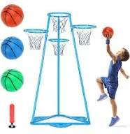 Raylinyee Kids Basketball Hoop Portable Basketball Stand Toys Basketball Indoor Outdoor, Portable Basketball with 4 Hoops at Varying Heights and 3