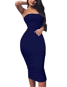 BORIFLORS Women's Basic Sleeveless Tube Top Sexy Strapless Bodycon Midi Club Dress