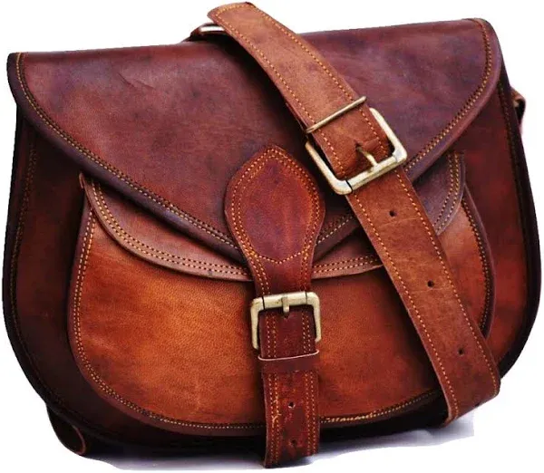 Satchel And Fable Handmade Vintage Style Genuine Brown Leather Cross Body