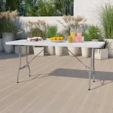 30" W x 72" L x 29" H Plastic Bi-Folding Utility Heavy Duty Table | Indoor Outdoor Dining Kitchen Wedding Market Events Camping BBQ